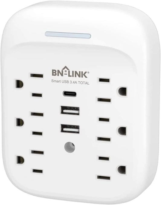 Surge Protector USB Wall Charger, 6 Outlet Extender with 3 USB Ports(Usb C), Surge Protector Multi Plug Outlet Expander, Wall Mount Power Strip for School, Travel, Office, Home, ETL Listed
