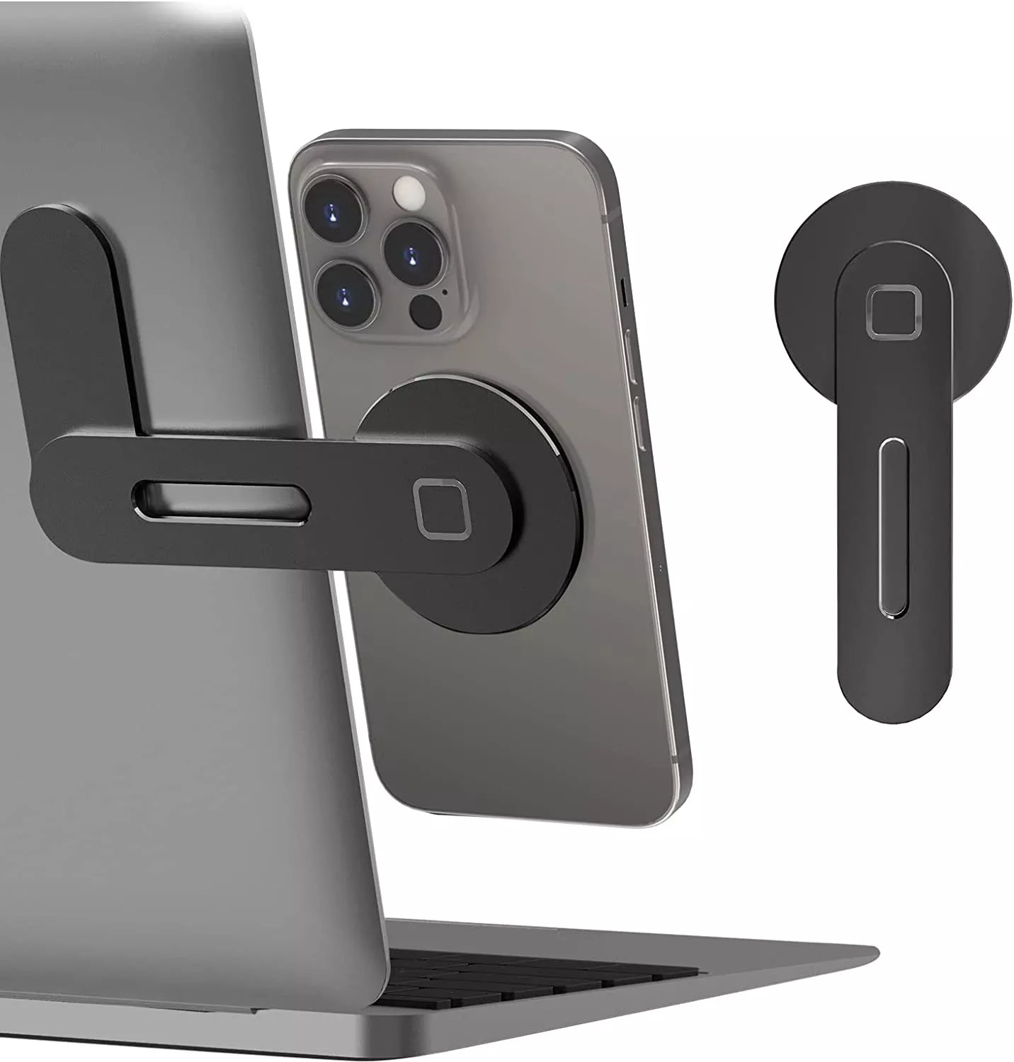 Magnetic Slim and Foldable Laptop and Monitor Side Phone Holder for iPhone 14/13/12 Series and All Smartphones