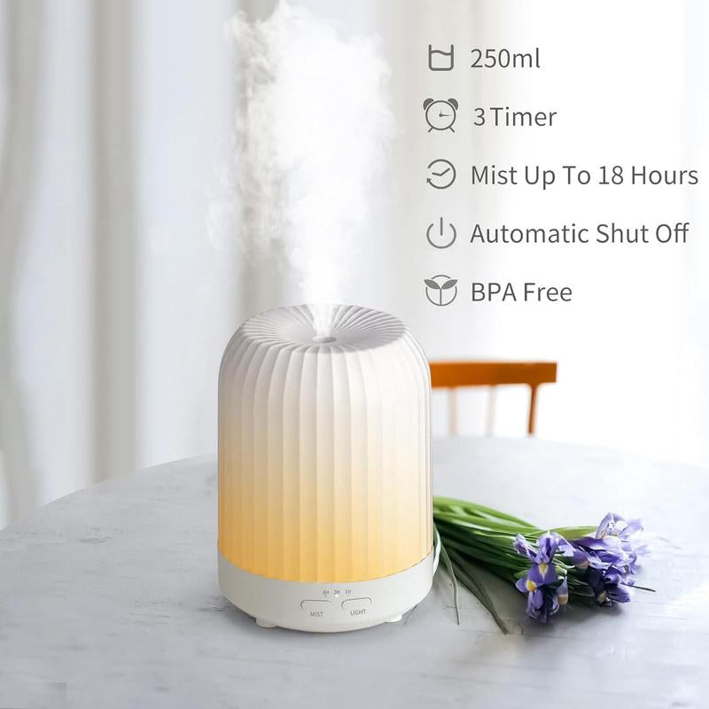 250Ml Essential Oil Diffuser, 1 Count USB Powered Quiet Humidifier, Ultrasonic Aromatherapy Diffuser with LED Lights, 3 Timer Air Humidifier for Bedroom
