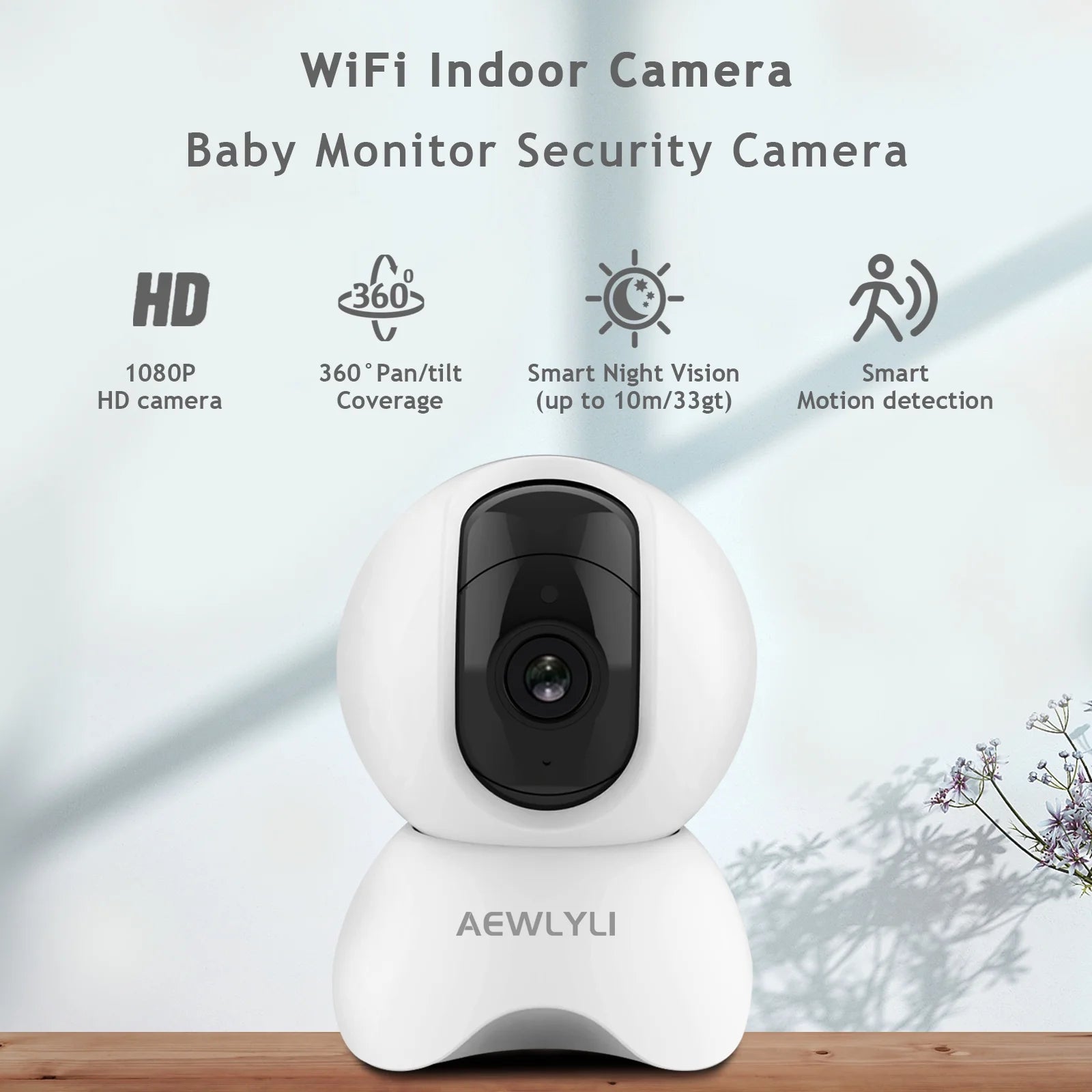 Baby Monitor Security Camera, 360° 1080P HD Wifi Camera, Night Vision for Baby, Pet Dog and Elderly