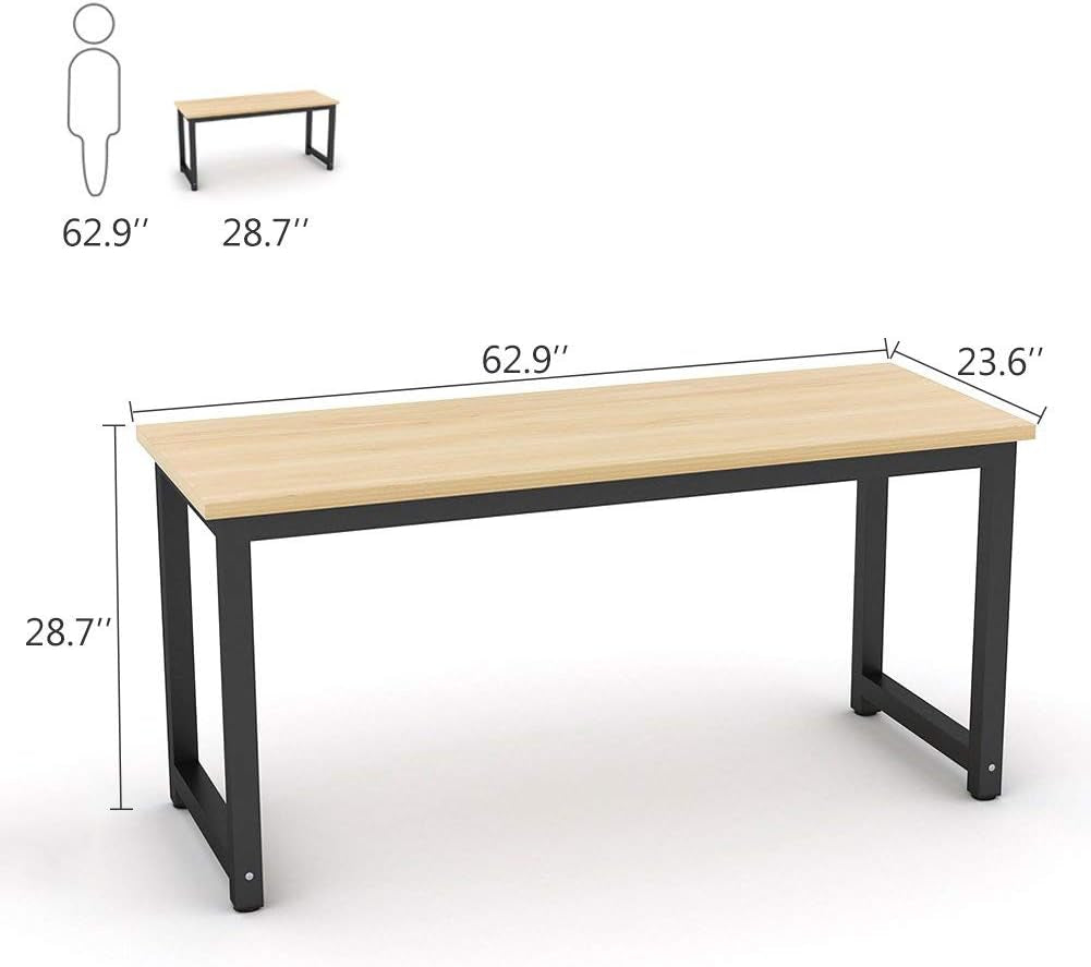 Computer Desk, Large Office Desk Computer Table Study Writing Desk for Home Office, Walnut + Black Leg, 63 X 23.6 Inch