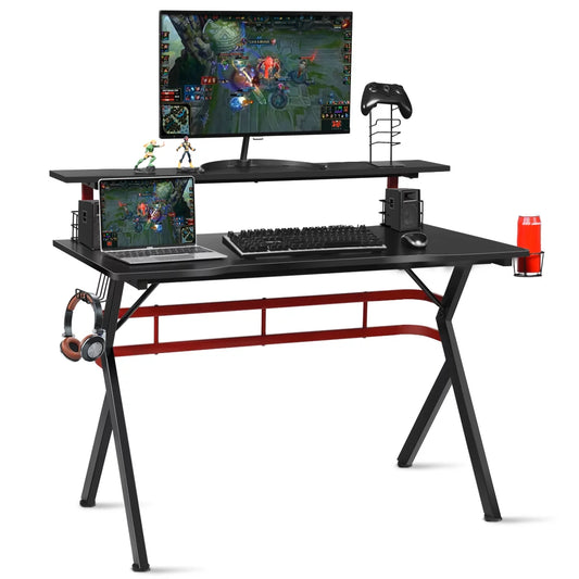 Gaming Computer Desk W/ Monitor Shelf & Storage for Controller Headphone Speaker