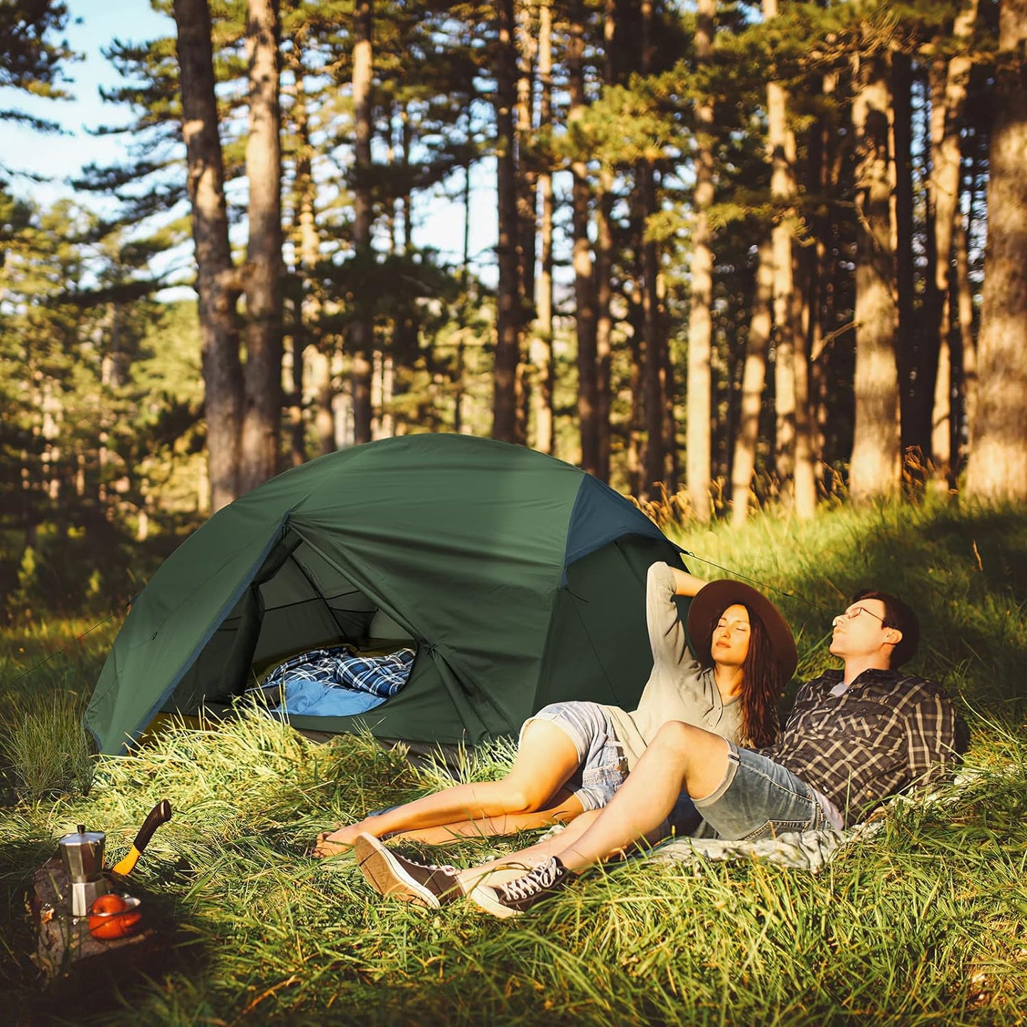 Camping Tent for 2-3 Person, Lightweight Backpacking Tent Waterproof Windproof Two Doors Easy Setup Double Layer Outdoor Tents for 3 to 4 Seasons, Suitable for Outdoor,Hiking,Camping