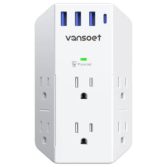 Surge Protector, Outlet Extender with 6 Outlets and 4 USB Ports (1 USB C), 2100 Joules Power Strip, 3 Sided Multi Plug Outlet