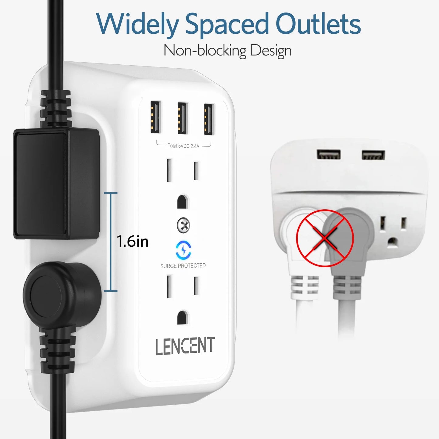 Outlet Extender with Usb, Multi Plug Outlet Adapter Wall Surge Protector 6 AC&3 USB Wall Power Expander Charger for HOME