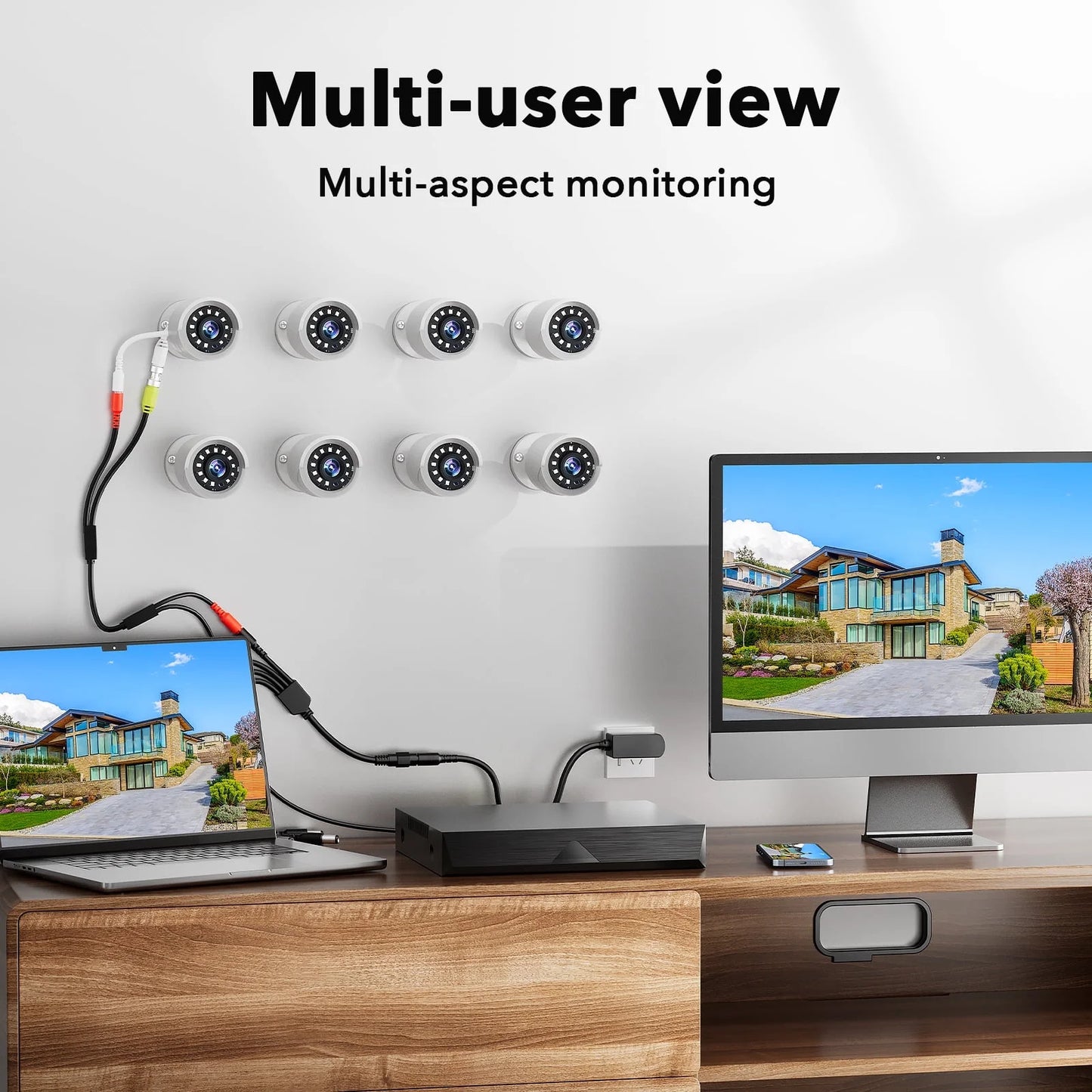 SC35 8CH Wired Security Camera System Outdoor with 3TB Hard Drive 8Pcs 1080P Bullet Surveillance Cameras HDMI Connector
