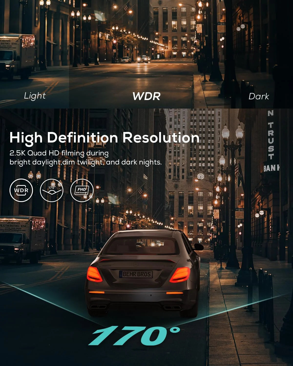 Dash Cam,1080P Car Camera 3” LCD Screen,170° Wide Angle,Wdr,G-Sensor, SD Card(Not Include),Black