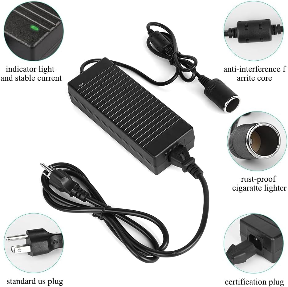 AC to DC Converter 10A 110-220V 12V Car Cigarette Lighter Socket Power Adapter for Car Vacuum Tire Inflator and Other Car Devices under 120W