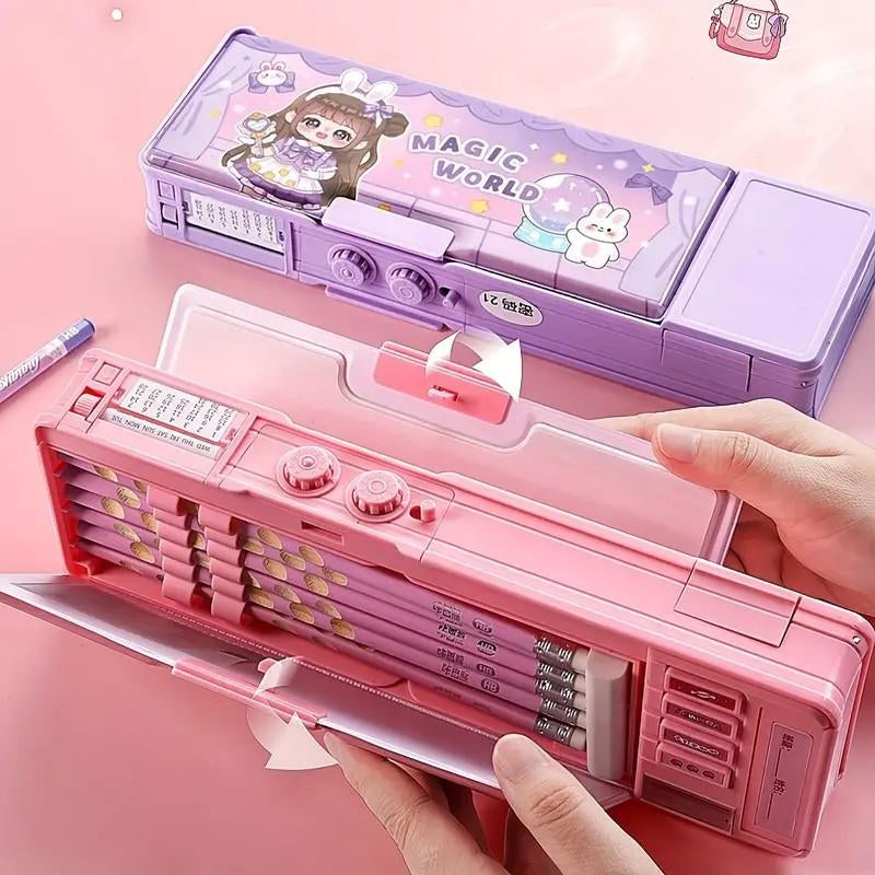 Large Capacity Multi-Function Pencil Case with Dual Spinner Lock - Creative Stationery Organizer for Students, Ideal School Supplies & Holiday Gift