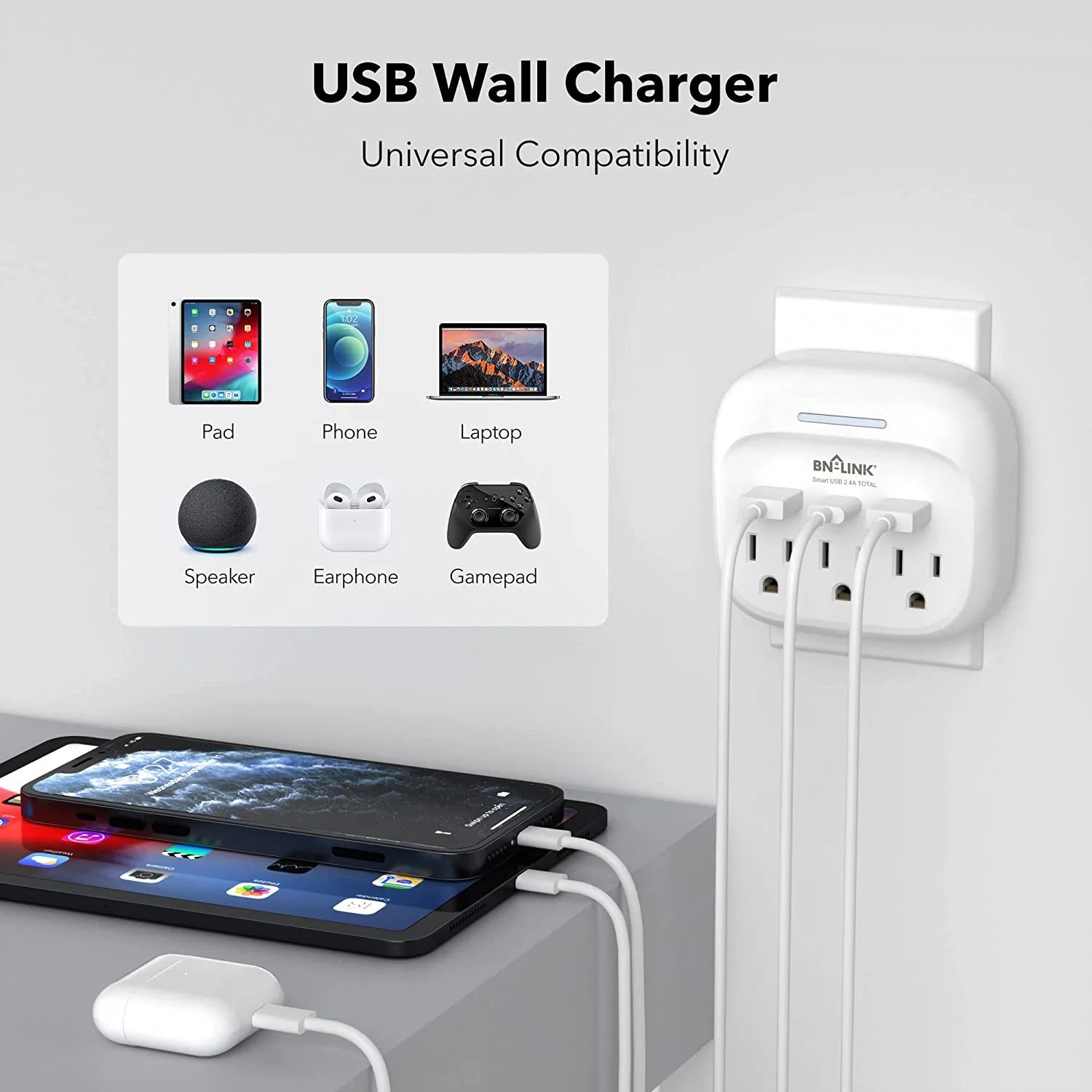 Multi Plug Outlet Extender with 3 Outlets and 3 USB Ports, 3 AC Outlet Splitter with 3 USB Ports (1 USB C), Wall Charger Adapter for Dorm, School, Travel, Office, Home, Travel, 1 Pack