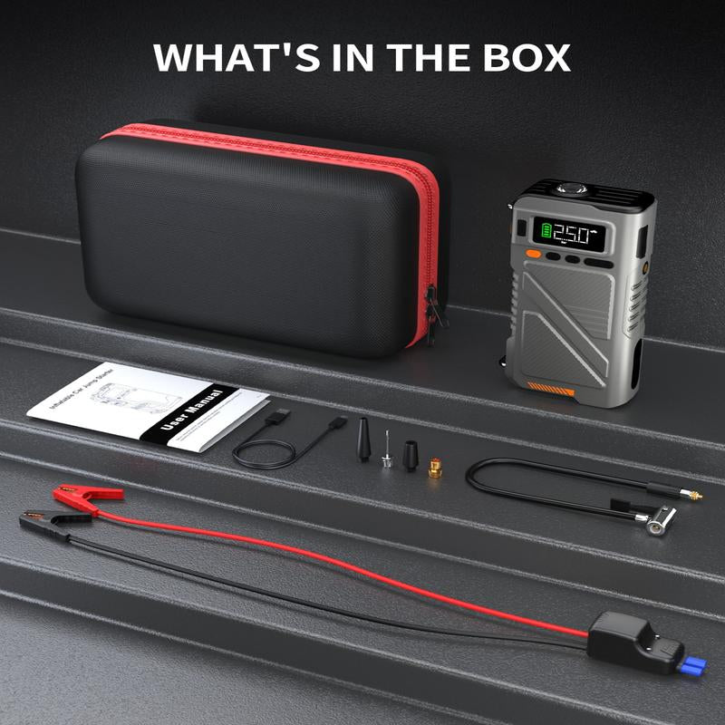 8000A Car Jump Starter with Air Compressor, Car Battery Jumper Starter Portable Jump Box Combo 150PSI Tire Inflator, 12V Vehicle Jump Booster Pack with Extended Jumper Cable 8000 A