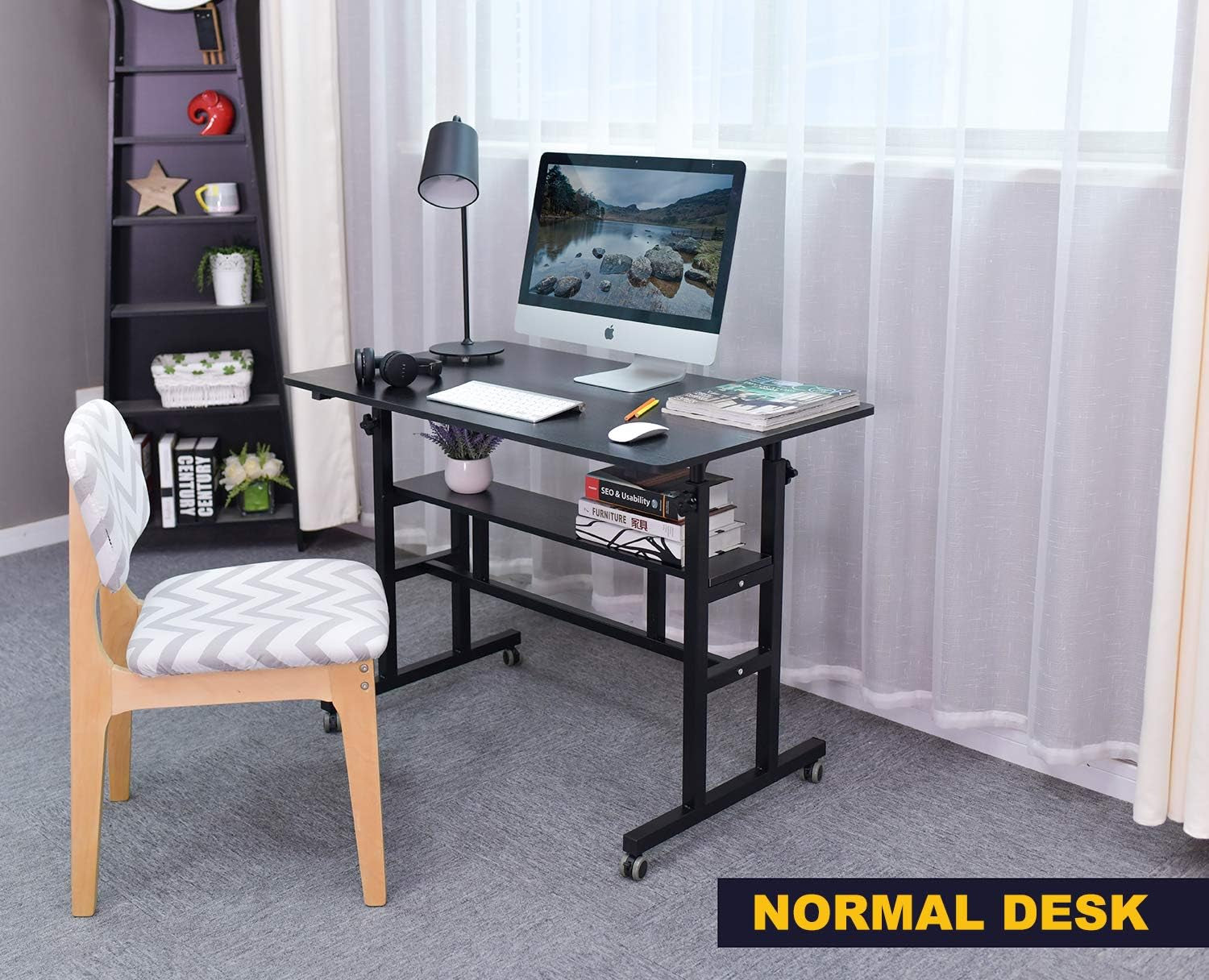 Mobile Standing Desk, Adjustable Computer Desk Rolling Laptop Cart on Wheels Home Office Computer Workstation, Portable Laptop Stand Tall Table for Standing or Sitting, Black, 39.4" X 23.6"