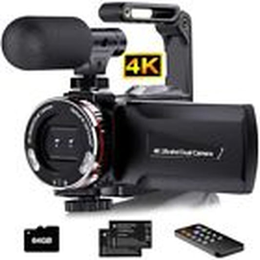 4K Video Camera Camcorder, 64MP UHD Vlogging Dual Camera for Youtube, 21X