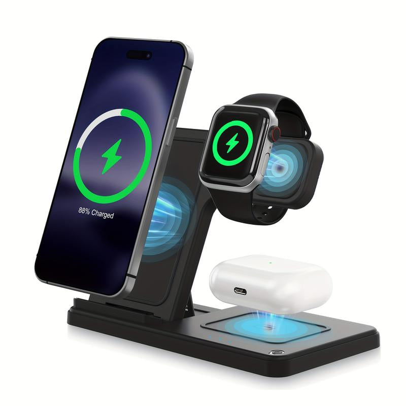 Portable Wireless Charging Station 3-In-1 15W Fast Charger Stand for Iphone, Iwatch Ultra, Airpods, and More - Smart and Safe Charging Solution Charger 4 1 Magnetic Phone Charger