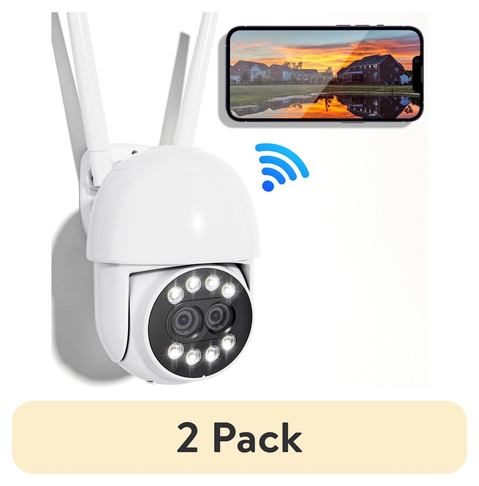 (2 Pack)  4MP Outdoor Security Cameras with Dual Lens, Full Color Night Vision, IP66 Waterproof, 1
