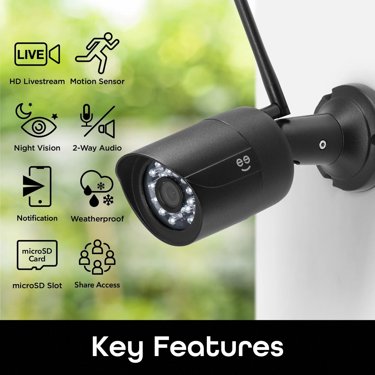 Hawk 2 Smart Security Outdoor Wired IP66 Camera | Night Vision, Motion Sensor, 2 Way Audio | Works with Alexa & Google Home | Weatherproof Black Surveillance Cam
