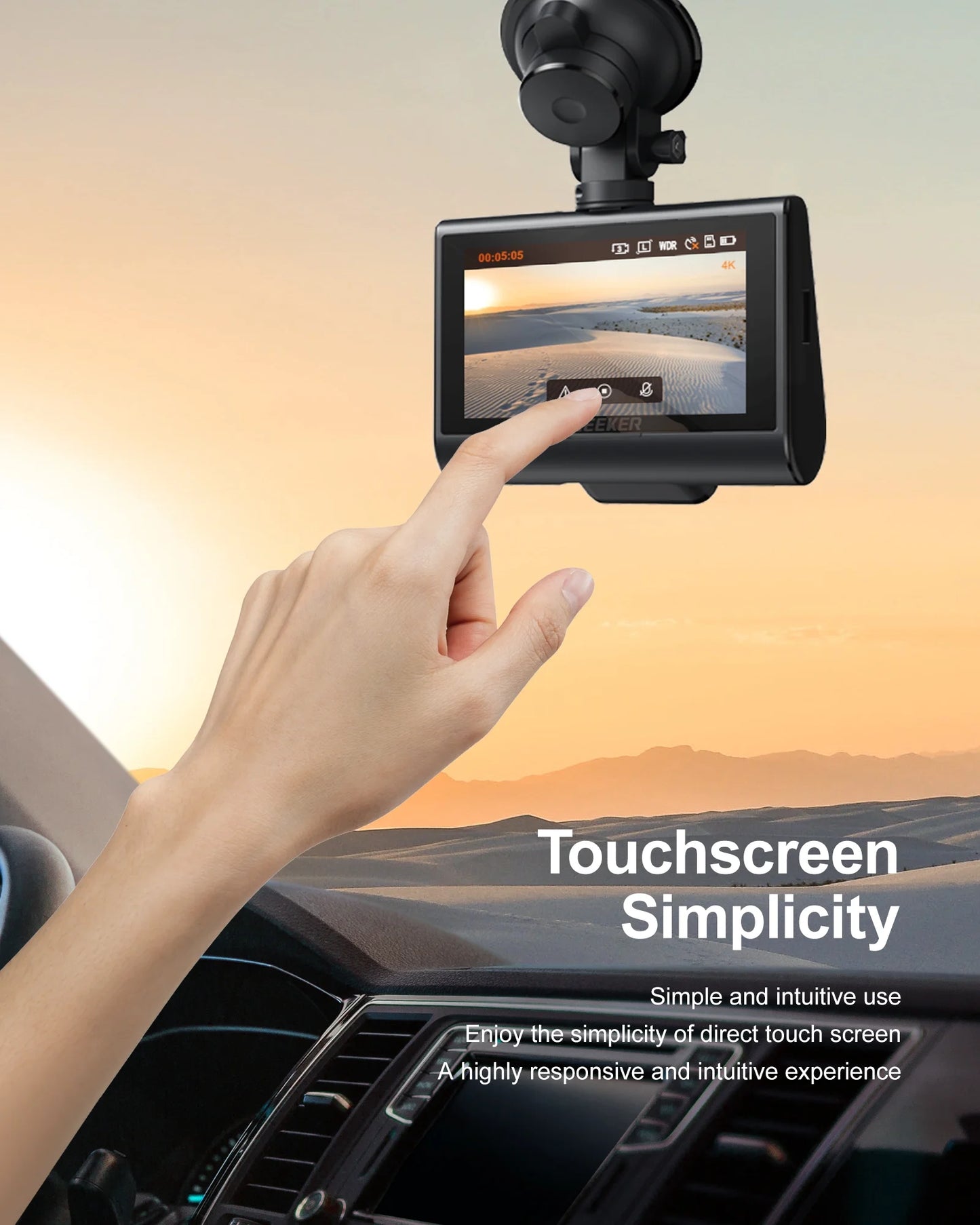 4K Dash Cam Front and Rear Wi-Fi GPS, 3" Touchscreen, 4K+1080P Dual Dashcam, 1 Pack, New