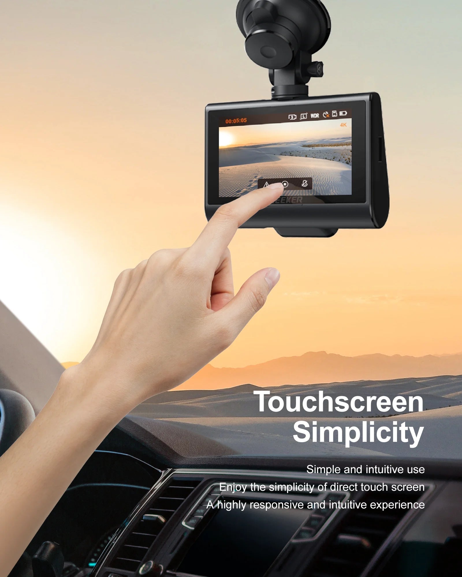 4K Dash Cam Front and Rear Wi-Fi GPS, 3" Touchscreen, 4K+1080P Dual Dashcam, 1 Pack, New