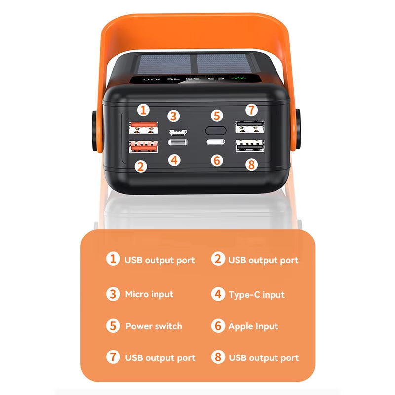 100000Mah Large Capacity Power Bank Outdoor Camping LED Light with Detachable Four-Wire Solar Charging Power Bank