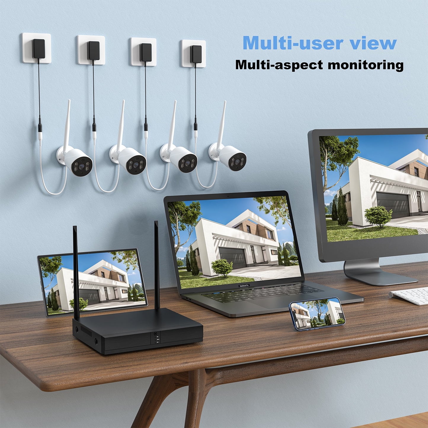 4Pcs Wired Security Camera System, 8CH 3MP NVR, 1080P Surveillance Cameras with Color Night Vision, IP66 Waterproof, Indoor/Outdoor, Wireless Wi-Fi APP Control, No HDD