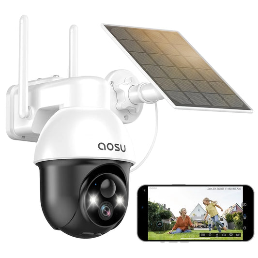 2K Solar Security Cameras Wireless Wifi, 360° View Outdoor Camera with Smart Siren Spotlights, 2-Way Audio, Color Night Vision, Home Surveillance Camera