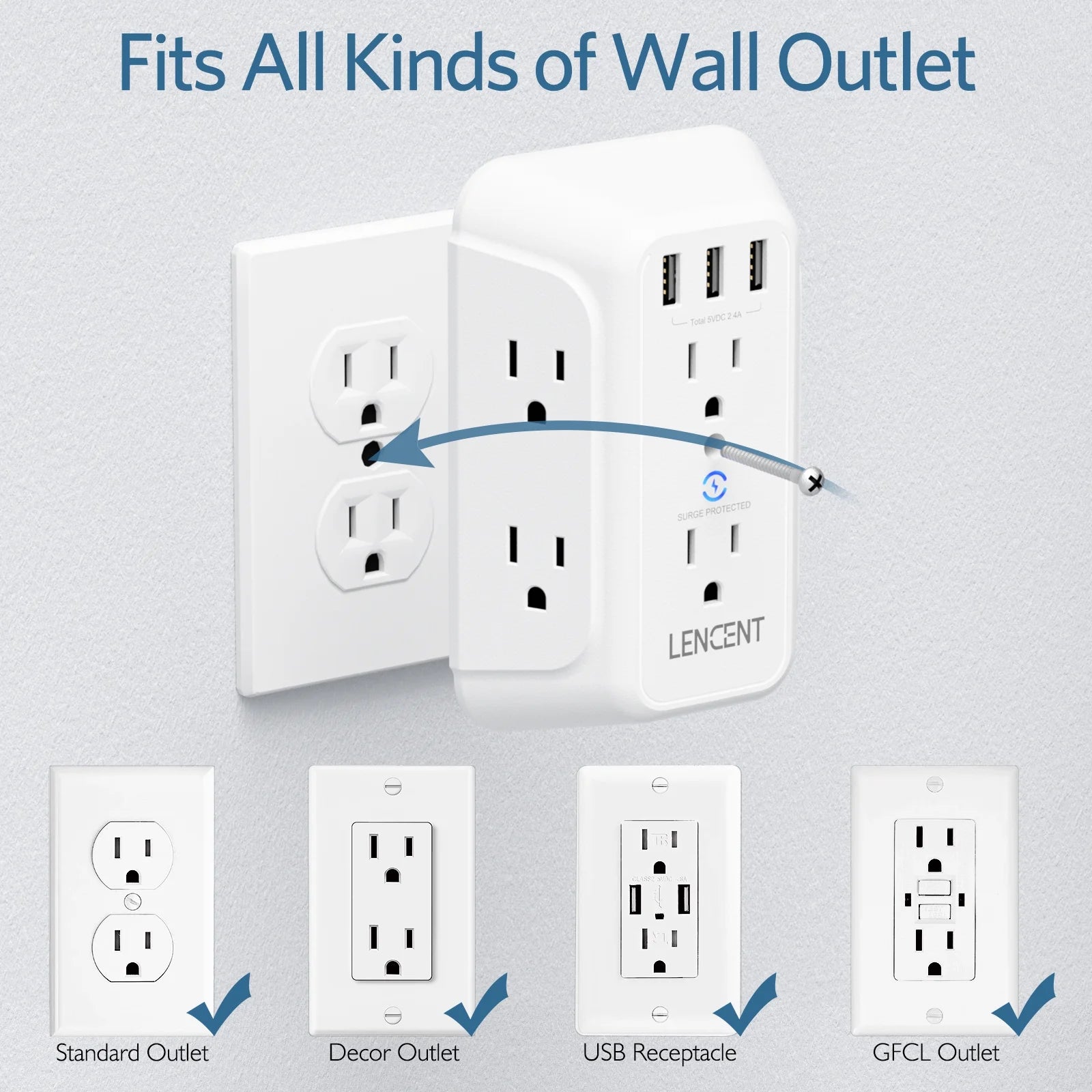 Outlet Extender with Usb, Multi Plug Outlet Adapter Wall Surge Protector 6 AC&3 USB Wall Power Expander Charger for HOME