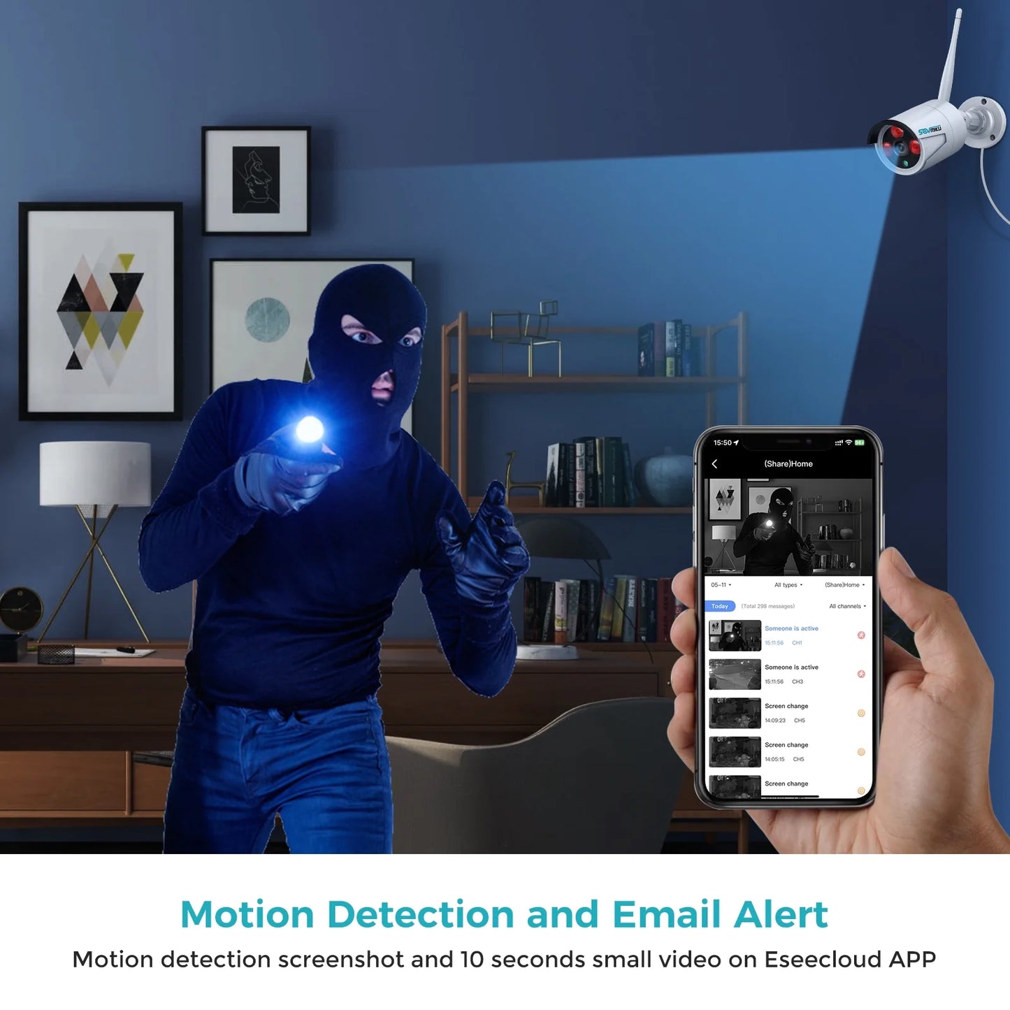 4Pcs 3MP Wireless Wi-Fi Security Camera System,1Tb Hard Drive, Color Night Vision , IP66 Waterproof, Motion Alert