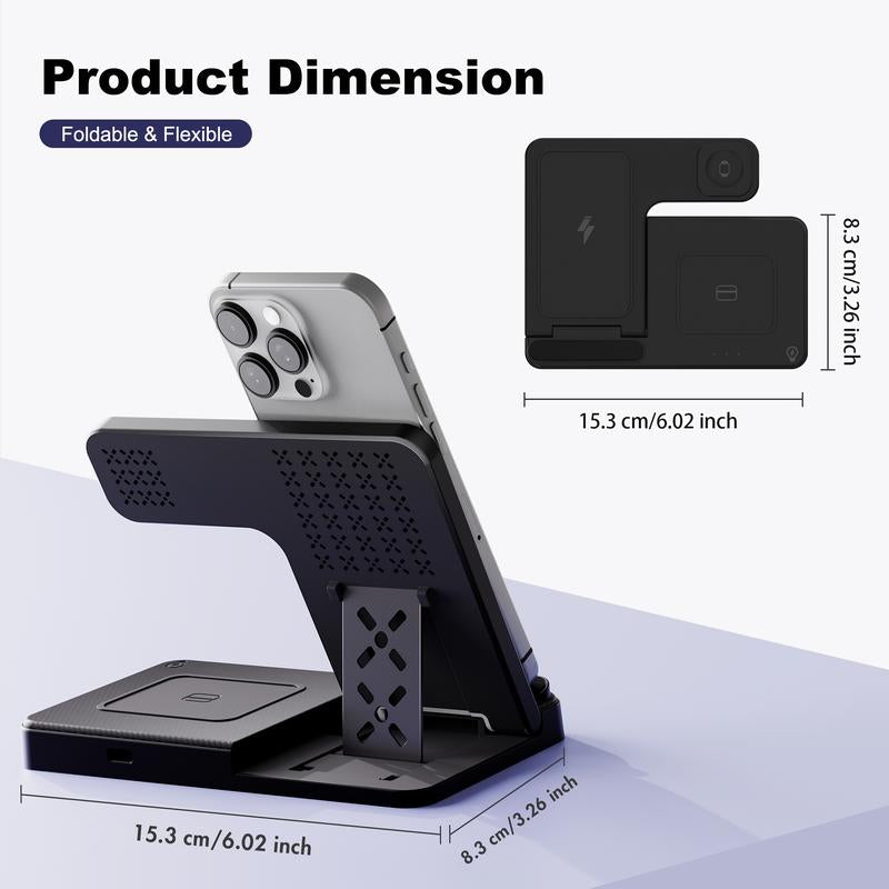 Portable Wireless Charging Station 3-In-1 15W Fast Charger Stand for Iphone, Iwatch Ultra, Airpods, and More - Smart and Safe Charging Solution Charger 4 1 Magnetic Phone Charger