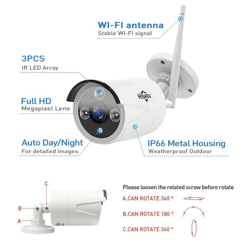 Add-On Camera, 3MP Wireless Wifi Security Camera with Audio Recording,Ip66 Waterproof,64Ft IR Night Vision,Ai Human Detection,Compatible with  Wireless Wifi Security Camera System-White